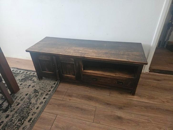Teakhouten TV Meubel met Opbergruimte, Huis en Inrichting, Kasten | Televisiemeubels, Zo goed als nieuw, Minder dan 100 cm, 100 tot 150 cm