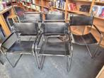 Thonet S34 - Leer metalen buizenframe stoelen 5 stuks, Ophalen, Gebruikt, Zwart, Leer