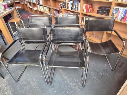 Thonet S34 - Leer metalen buizenframe stoelen 5 stuks, Huis en Inrichting, Stoelen, Gebruikt, Leer, Zwart, Ophalen