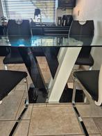 Moderne eettafel met stoelen, Huis en Inrichting, Complete eetkamers, Ophalen, Zo goed als nieuw, 4 tot 6 stoelen