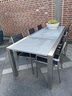 RVS tuinset met granieten blad en 6 stoelen, Tuin en Terras, Ophalen, Gebruikt, Eettafel, 6 zitplaatsen