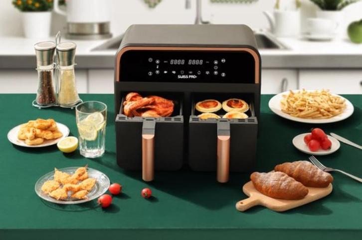 55 % KORTING -- NIEUWE DUBBELE AIRFRYERS VAN SWISS PRO 2X4L, Witgoed en Apparatuur, Airfryers, Nieuw, Airfryer XL, 1500 gram of meer