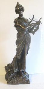 originele brons jonge dame met harp Sapho Villanis, Antiek en Kunst, Antiek | Koper en Brons, Ophalen