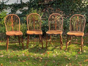 4 antieke Windsorstoelen – massief hout, klassiek Engels  beschikbaar voor biedingen