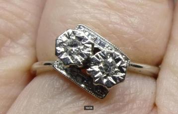 Zeldzame gouden en platina ring met Diamant, Art Deco, 1920 beschikbaar voor biedingen