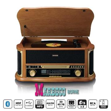 Stereo Retro FM Radio, CD, Bluetooth, Cassette, Platenspeler beschikbaar voor biedingen