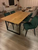 Houten eettafel met metalen poten, Ophalen, 100 tot 150 cm, Eikenhout, 50 tot 100 cm
