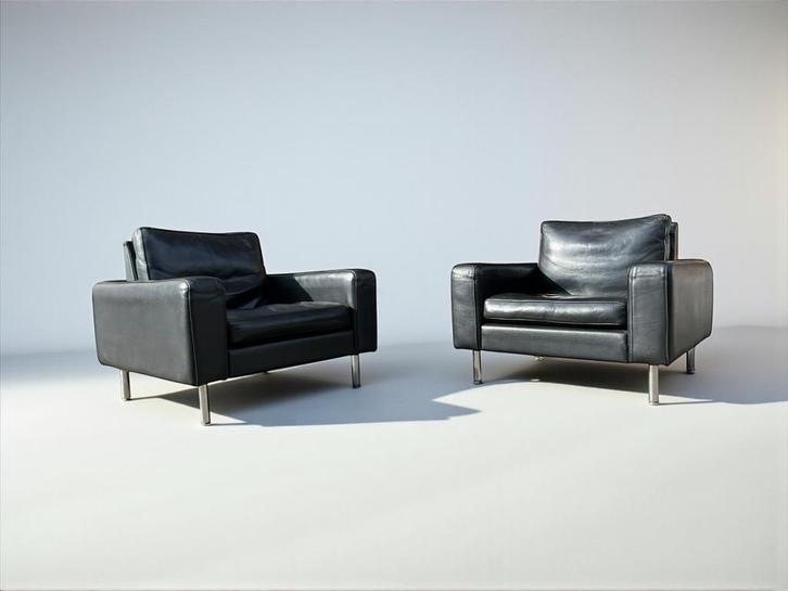 Setje van 2 lederen vintage easy chairs, Huis en Inrichting, Fauteuils, Zo goed als nieuw, 50 tot 75 cm, 75 tot 100 cm, Ophalen