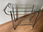 Barcart serveerwagen sidetabel op wieltjes vintage, Huis en Inrichting, Tafels | Sidetables, Ophalen of Verzenden, Glas, Zo goed als nieuw