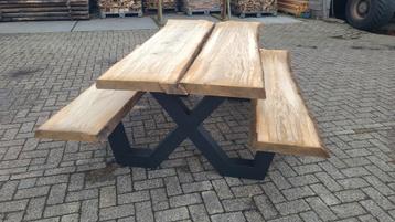 Boomstam picknicktafel zelfbouw pakket massief eik beschikbaar voor biedingen