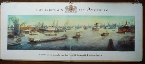 Oude schoolplaat met de haven van Amsterdam, Antiek en Kunst, Antiek | Schoolplaten, Stad- en Dorpsgezichten, Ophalen of Verzenden