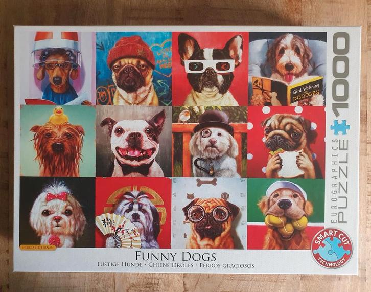 Eurographics puzzel Funny Dogs, 1000 smart cut stukjes., Hobby en Vrije tijd, Denksport en Puzzels, Zo goed als nieuw, Legpuzzel
