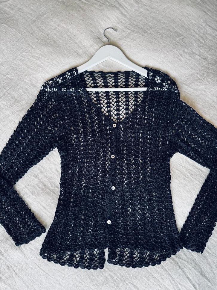 Vintage zwart gehaakt zomervest maat XS/S, Kleding | Dames, Truien en Vesten, Gedragen, Maat 34 (XS) of kleiner, Zwart, Verzenden