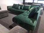 Nieuwe trendy hoekbank loungebank groen velours stof, Nieuw, Ophalen of Verzenden, Vierpersoons of meer, Stof
