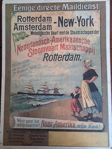 Reclame poster Nederl. Amerikaansche Stoomvaartdienst R'dam beschikbaar voor biedingen