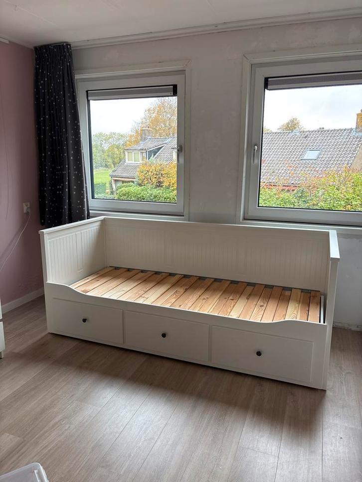 HEMNES Bedbank 80x200 - Uitschuifbaar, Huis en Inrichting, Slaapkamer | Bedden, Gebruikt, Eenpersoons, 80 cm, 200 cm, Hout, Wit