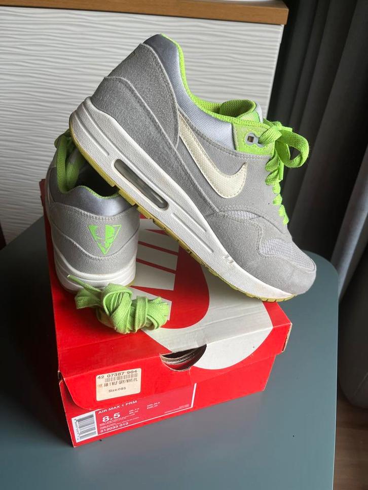 Nike Air Max 1 Premium Wolf Grey/White-Flash Lime, Kleding | Heren, Schoenen, Gedragen, Sneakers of Gympen, Wit, Ophalen