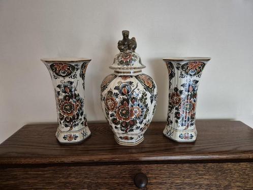 Flora Keramiek Delfts Polychroom Vazen Set, Antiek en Kunst, Antiek | Vazen, Ophalen of Verzenden