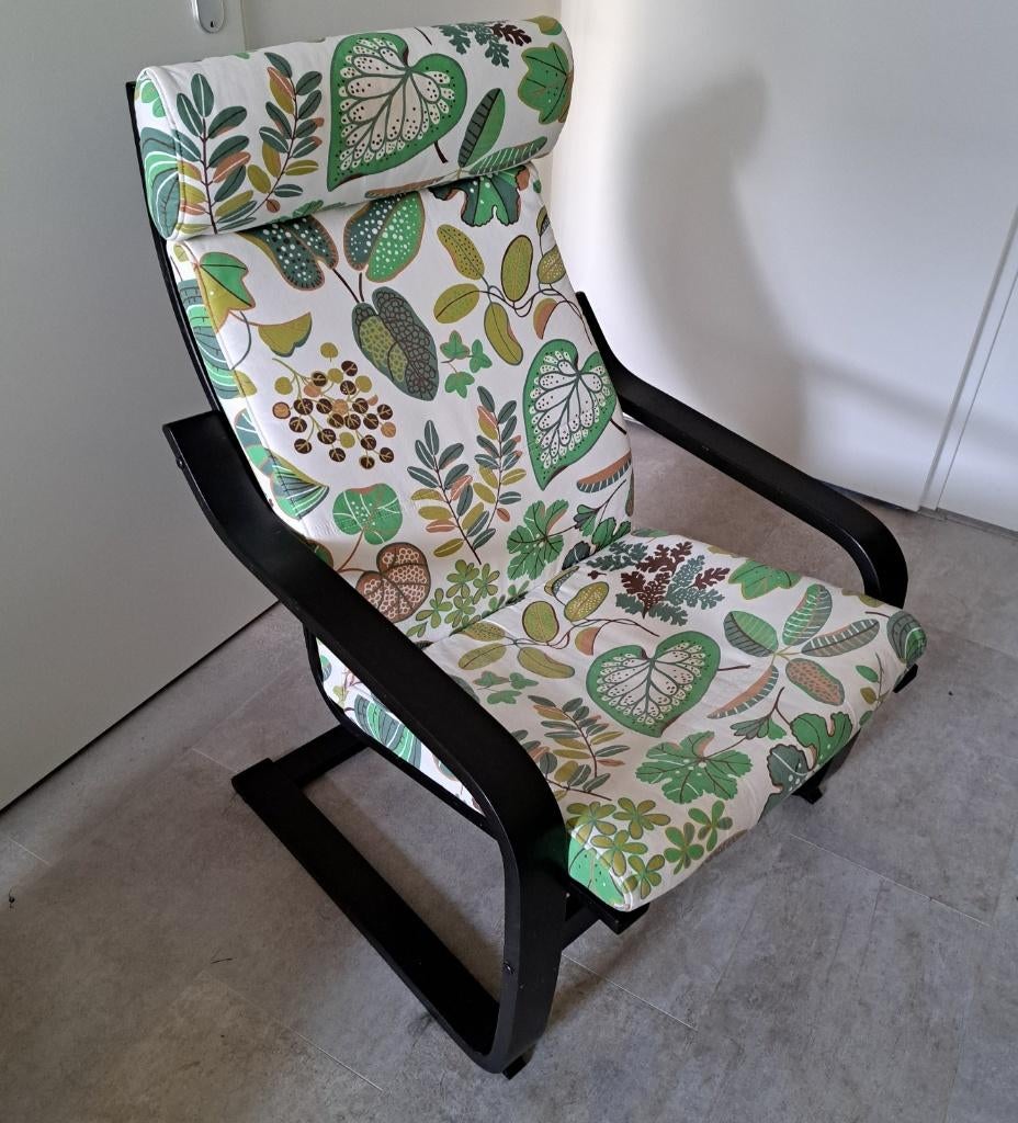 Ikea Poäng stoel zomers groen motief, Huis en Inrichting, Fauteuils, Ophalen, Gebruikt, Deens, 75 tot 100 cm