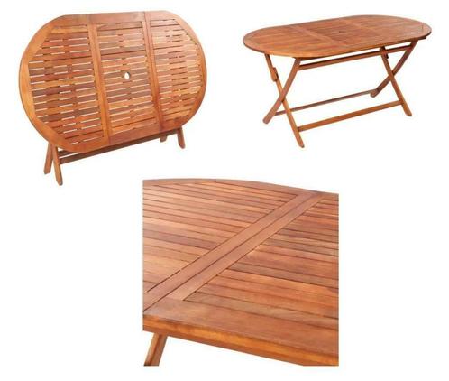 Ovale Massief Houten Teak Klaptafel .Tuintafel. 160x85x75 cm, Tuin en Terras, Tuinmeubel-accessoires, Nieuw, Ophalen of Verzenden