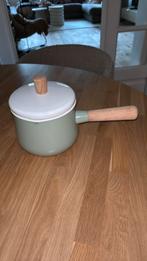 Vintage emaile oud groen fondeu setje, Huis en Inrichting, Ophalen of Verzenden, Zo goed als nieuw, Overige materialen, Pot, Bus of Blik