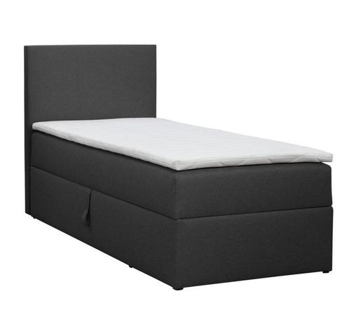 Boxspring eenpersoons 90x200 Grijs hoofdbord opbergruimte, Huis en Inrichting, Slaapkamer | Boxsprings, Zo goed als nieuw, 90 cm