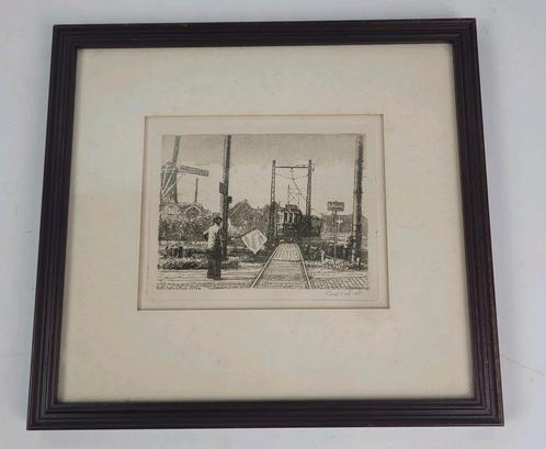 ets Karel Kok 1981 elektrische tram Katwijk, Antiek en Kunst, Kunst | Etsen en Gravures, Ophalen of Verzenden