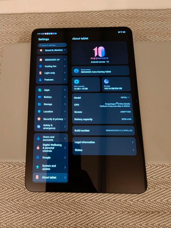 Redmagic Astra Gaming Tablet - 256GB, Computers en Software, Android Tablets, Zo goed als nieuw, Wi-Fi, 9 inch, 256 GB, Ophalen of Verzenden