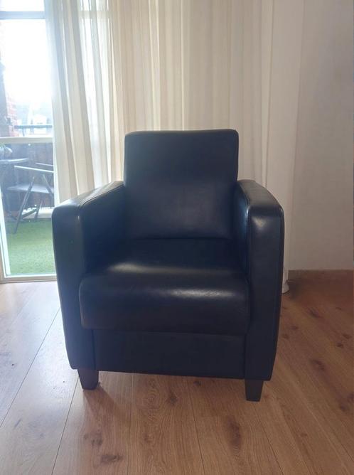 Fauteuil stoel zwart leren lederen leer, Huis en Inrichting, Fauteuils, Leer, Ophalen