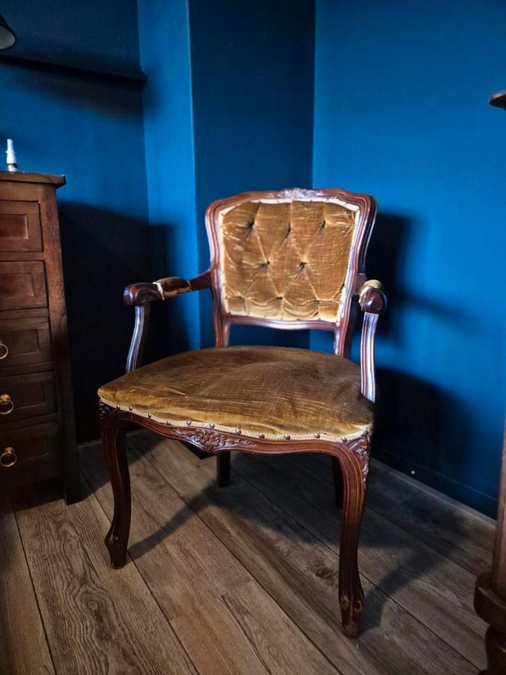 Okergeel Boudoir Fauteuil, Huis en Inrichting, Fauteuils, Stof, 50 tot 75 cm, 75 tot 100 cm, Ophalen of Verzenden