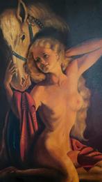 Groot (!) vintage olieverf schilderij pin-up 1951, Antiek en Kunst, Ophalen