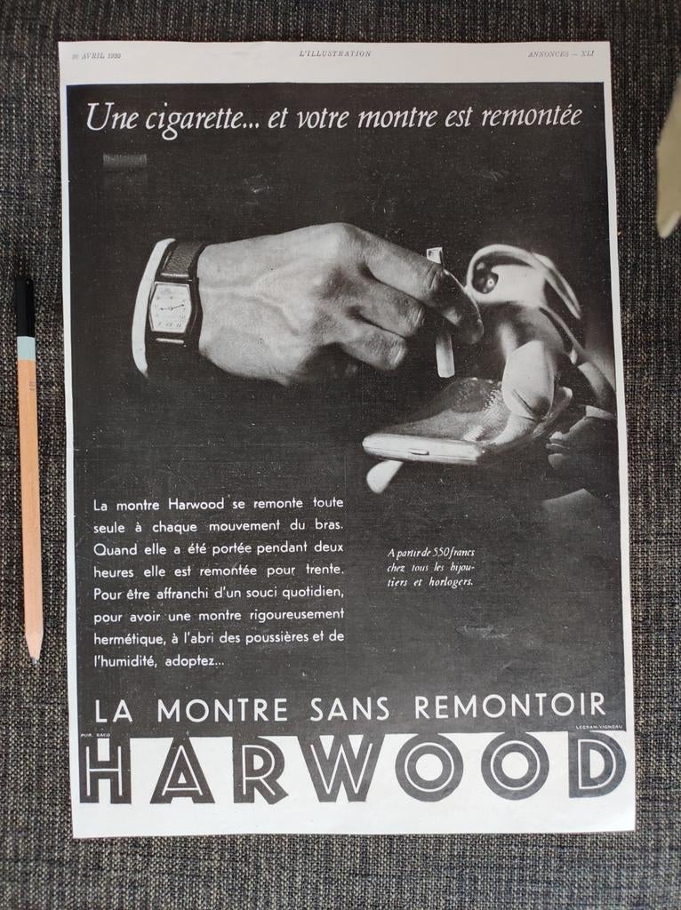 Harwood horloge advertentie uit 1930, Ophalen of Verzenden, Gebruikt, Overige typen