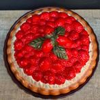 Vintage aardewerk taartschaal met deksel,  aardbei, Antiek en Kunst, Ophalen of Verzenden