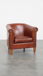 Luxe cognac kleurige clubfauteuil gemaakt van rundleer, Huis en Inrichting, Fauteuils, Ophalen, Gebruikt, ., Klassiek