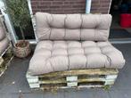 GRATIS AFHALEN: 2  x palletbank incl kussens (gebruikt), Tuin en Terras, Tuinsets en Loungesets, Gebruikt, Hout, Ophalen