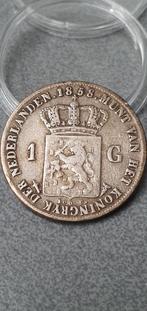 1858 Nederland 1 Gulden - Koning Willem III, 1 gulden, Koning Willem III, Zilver, Ophalen of Verzenden