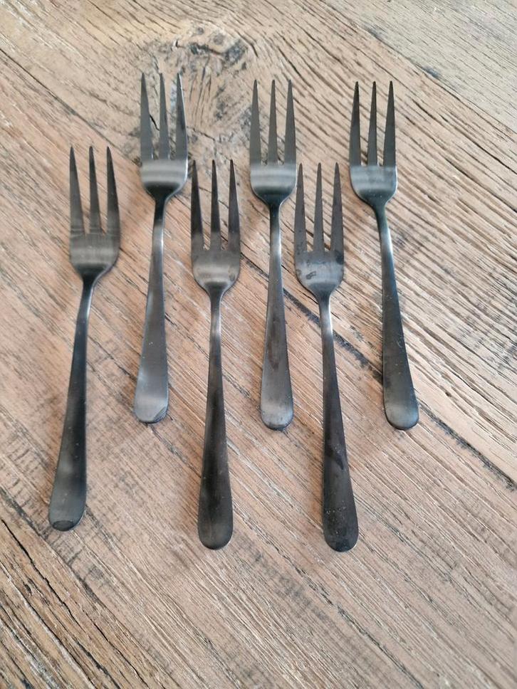 gebak vork amefa 1870 vorkjes zwart black, Huis en Inrichting, Keuken | Bestek, Ophalen of Verzenden