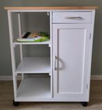 Keuken trolley houten kast op wielen, Ophalen, Dennenhout, MDF, 50 tot 100 cm, Zo goed als nieuw