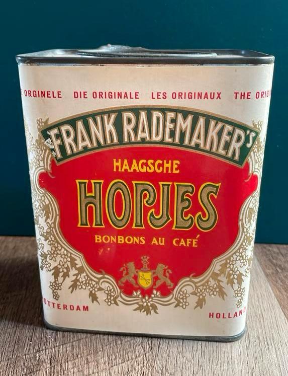 Oud blik Haagsche Hopjes -Frank Rademaker, Verzamelen, Blikken, Gebruikt, Overige, Overige merken, Ophalen of Verzenden