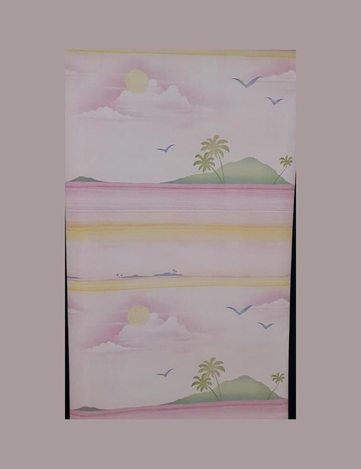 4711 Tropisch pastel strandbehang me t palmbomen 80s swiet, Huis en Inrichting, Stoffering | Behang, Roze, minder dan 10 m², Ophalen of Verzenden