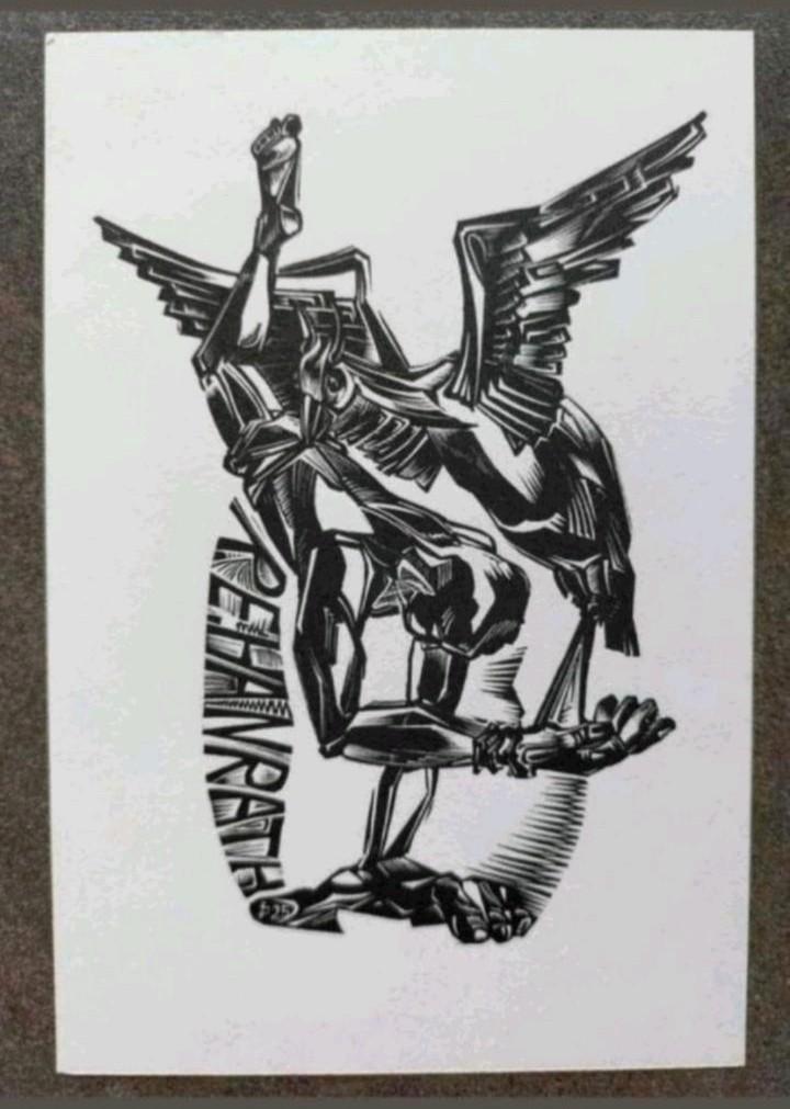 Exlibris R.E. Hanrath (Jan Dik, 1968) (naakt, man, vogel), Antiek en Kunst, Kunst | Etsen en Gravures, Ophalen of Verzenden