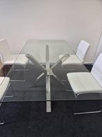 Design tafel met chroom onderstel, Huis en Inrichting, Tafels | Eettafels, Ophalen, Gebruikt, 100 tot 150 cm, Vijf personen of meer