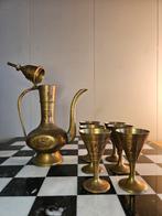 Prachtige Vintage Messing Karaf Set met 6 Kelken, Ophalen of Verzenden