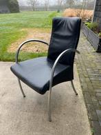 6 zwart leren stoelen met chroom poten, design stoelen, Huis en Inrichting, Ophalen, Zo goed als nieuw, Zwart, Leer