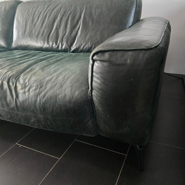 Bank, Huis en Inrichting, Banken | Bankstellen, Gebruikt, Rechte bank, Tweepersoons, 75 tot 100 cm, Leer, Ophalen