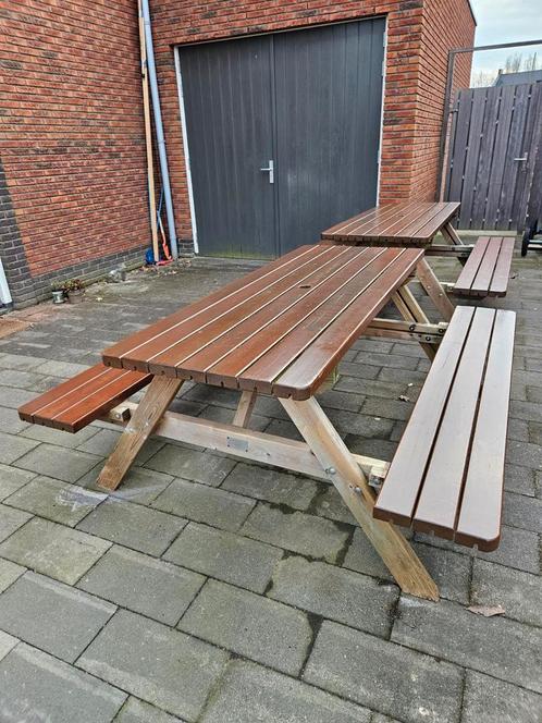 Degelijke (Horeca) Picknicktafel, 6-persoons., Tuin en Terras, Picknicktafels, Zo goed als nieuw, Rechthoekig, Hout, Inklapbaar