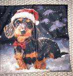 Teckel hond kerstmuts kerst kussenhoes Nieuw, Ophalen of Verzenden, Nieuw, Vierkant