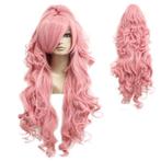 Luxe pruik roze lang krullend haar met 1 staart Pretty Pink, Verzenden, Nieuw, Pruik of Haarverlenging
