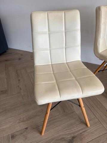 6x eetkamerstoel wit leder, grenen poten