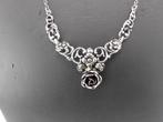 Zilveren jasseron collier/choker met roosjes             Z72, Sieraden, Tassen en Uiterlijk, Kettingen, Gebruikt, ., Ophalen of Verzenden
